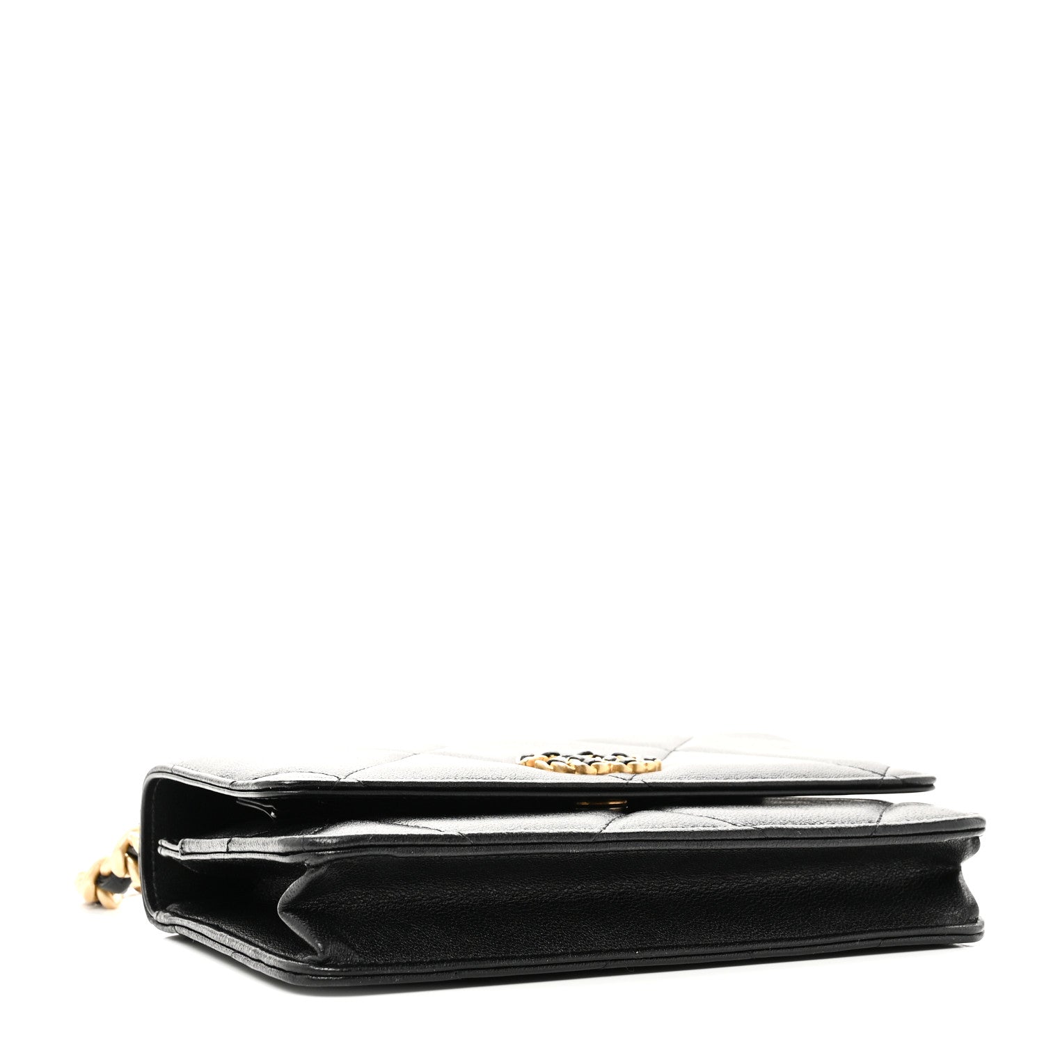 Lambskin Quilted CHNL 19 Wallet On Chain WOC Black