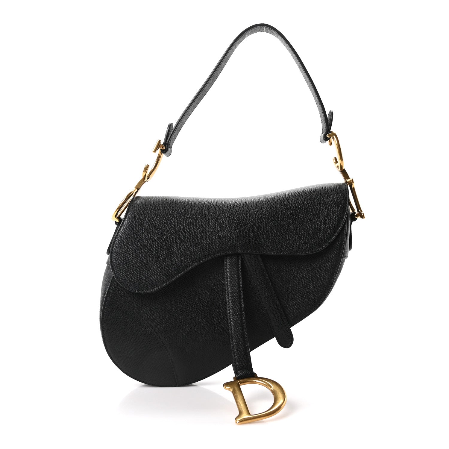Grained Calfskin Saddle Bag Black