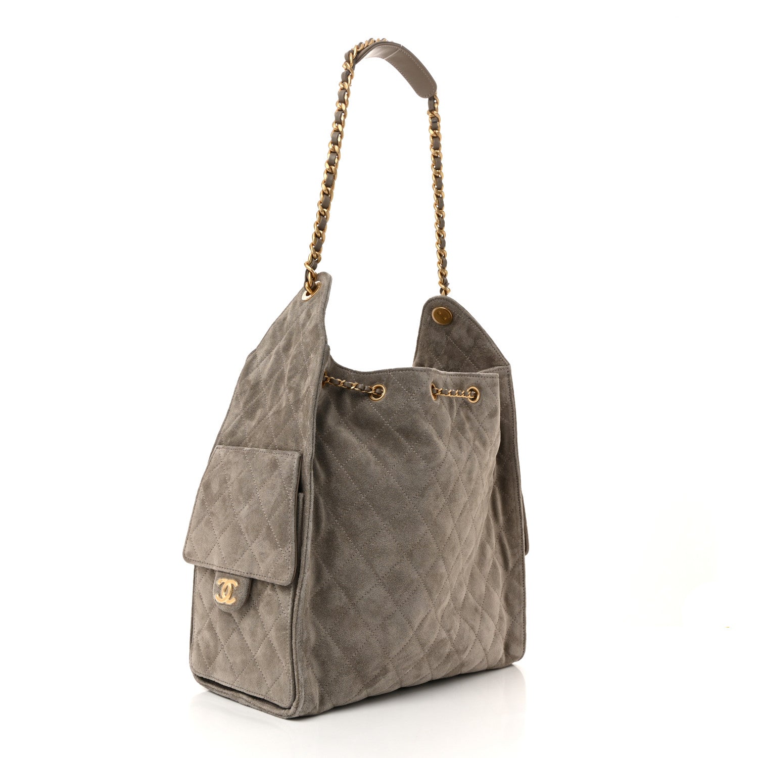 Suede Quilted Medium CHNL 25 Handbag Grey