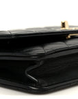 Lambskin Quilted Trendy CC Wallet On Chain WOC Black