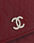 Lambskin Camellia Embossed Wallet on Chain WOC Red
