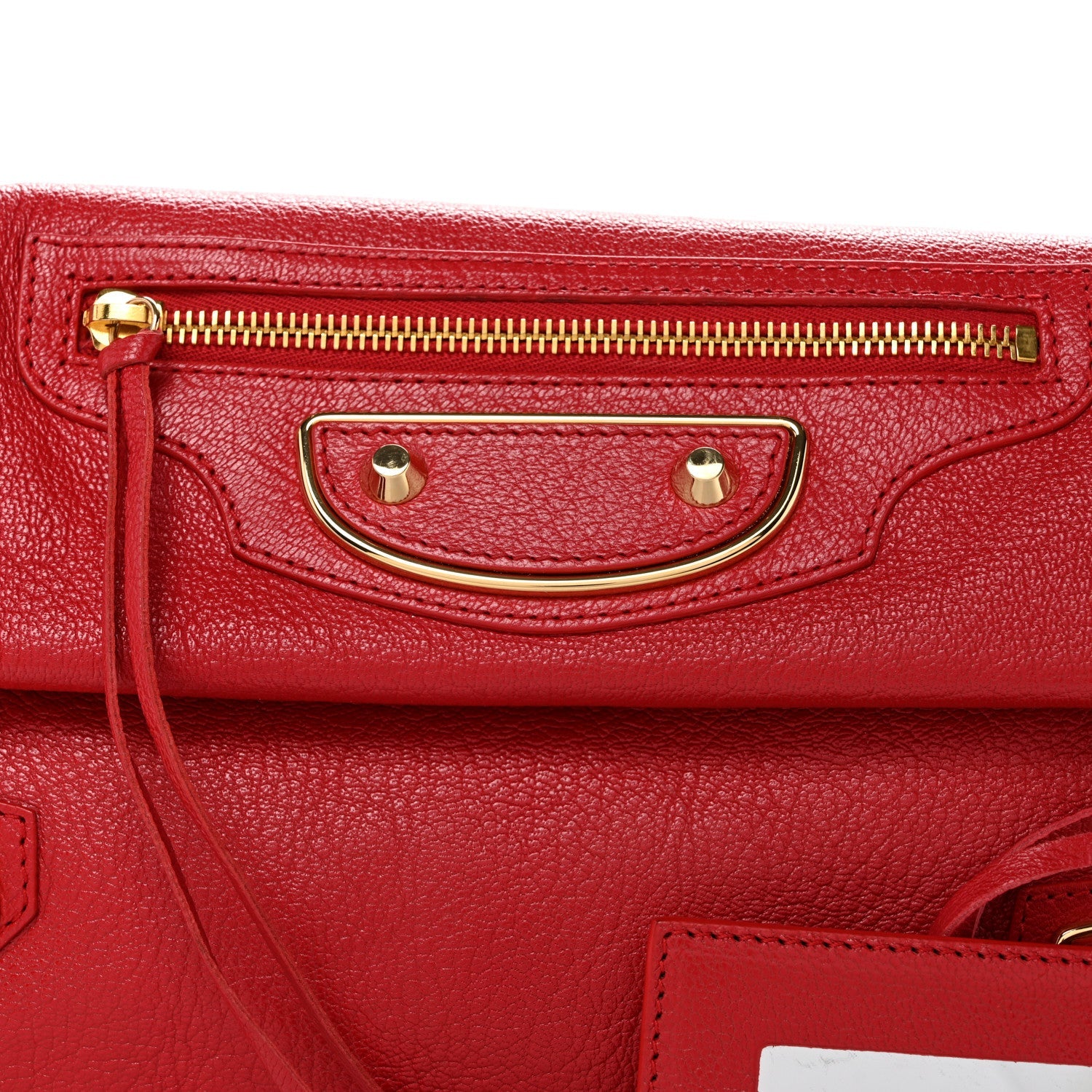 Chevre Gold Metallic Edge Hardware Envelope Clutch Rouge Grenade