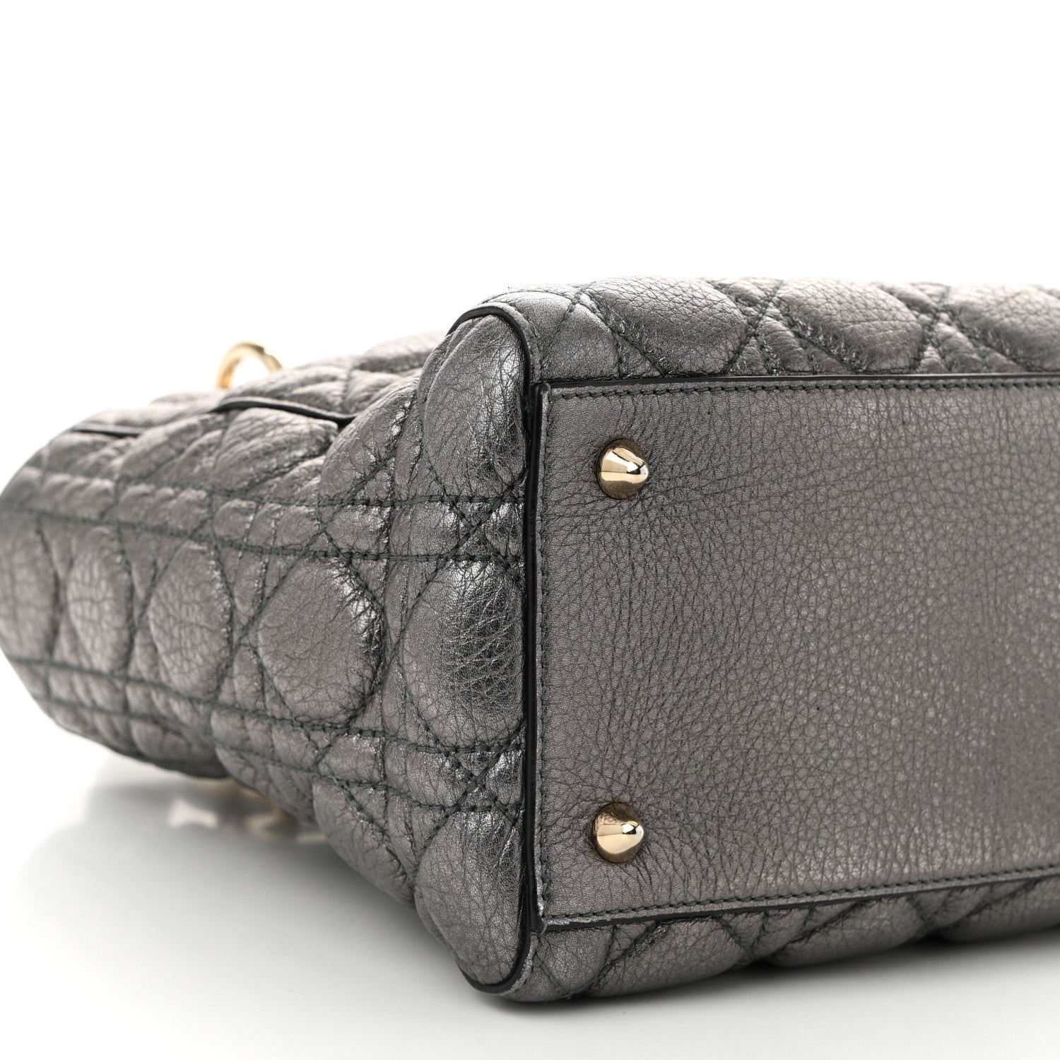 Metallic Grained Calfskin Cannage Medium Supple Lady D1OR Steel