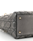 Metallic Grained Calfskin Cannage Medium Supple Lady D1OR Steel