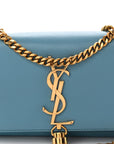 Smooth Calfskin Small Classic Monogram Kate Tassel Satchel Turquoise