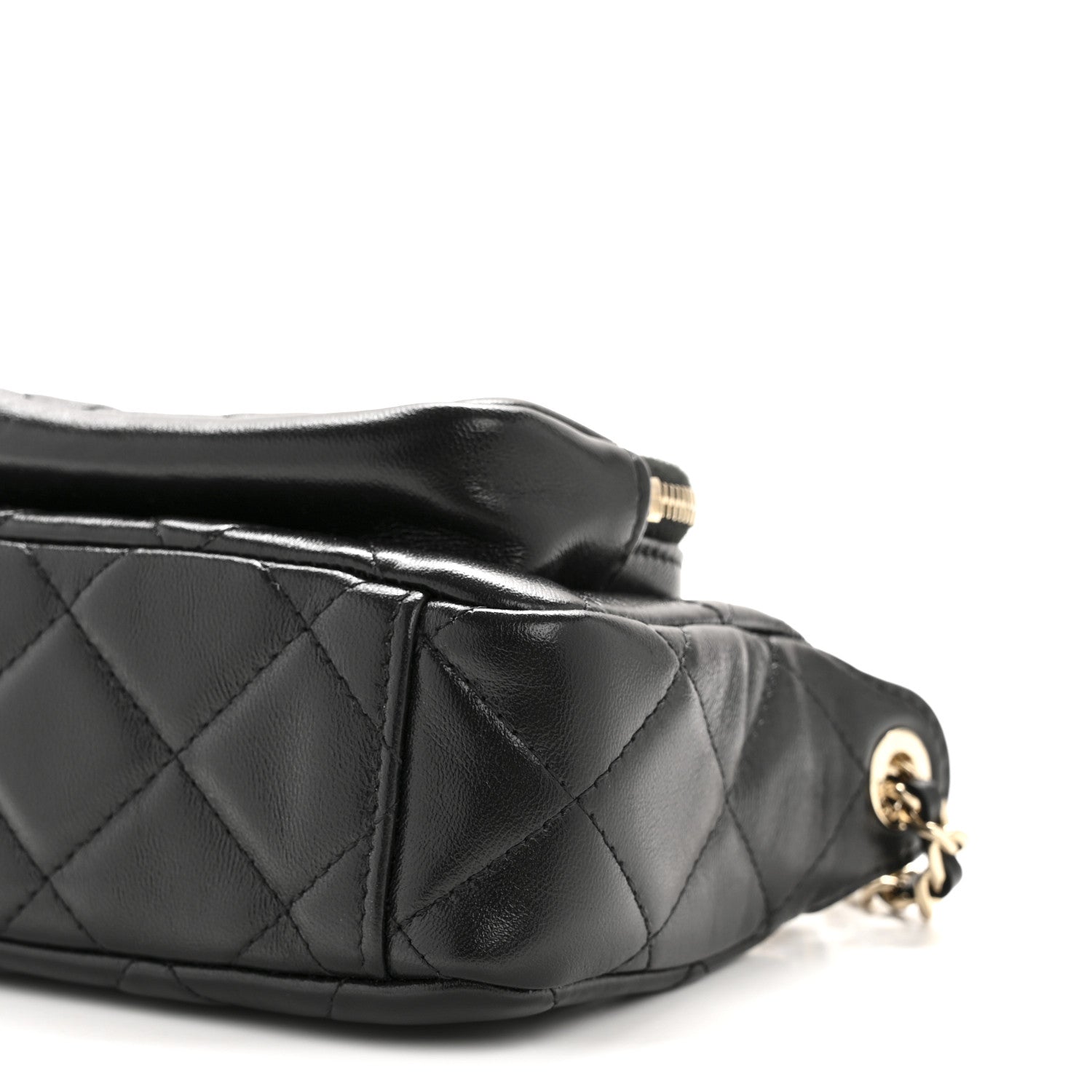 Shiny Crumpled Lambskin Quilted Mini Clutch With Chain Black