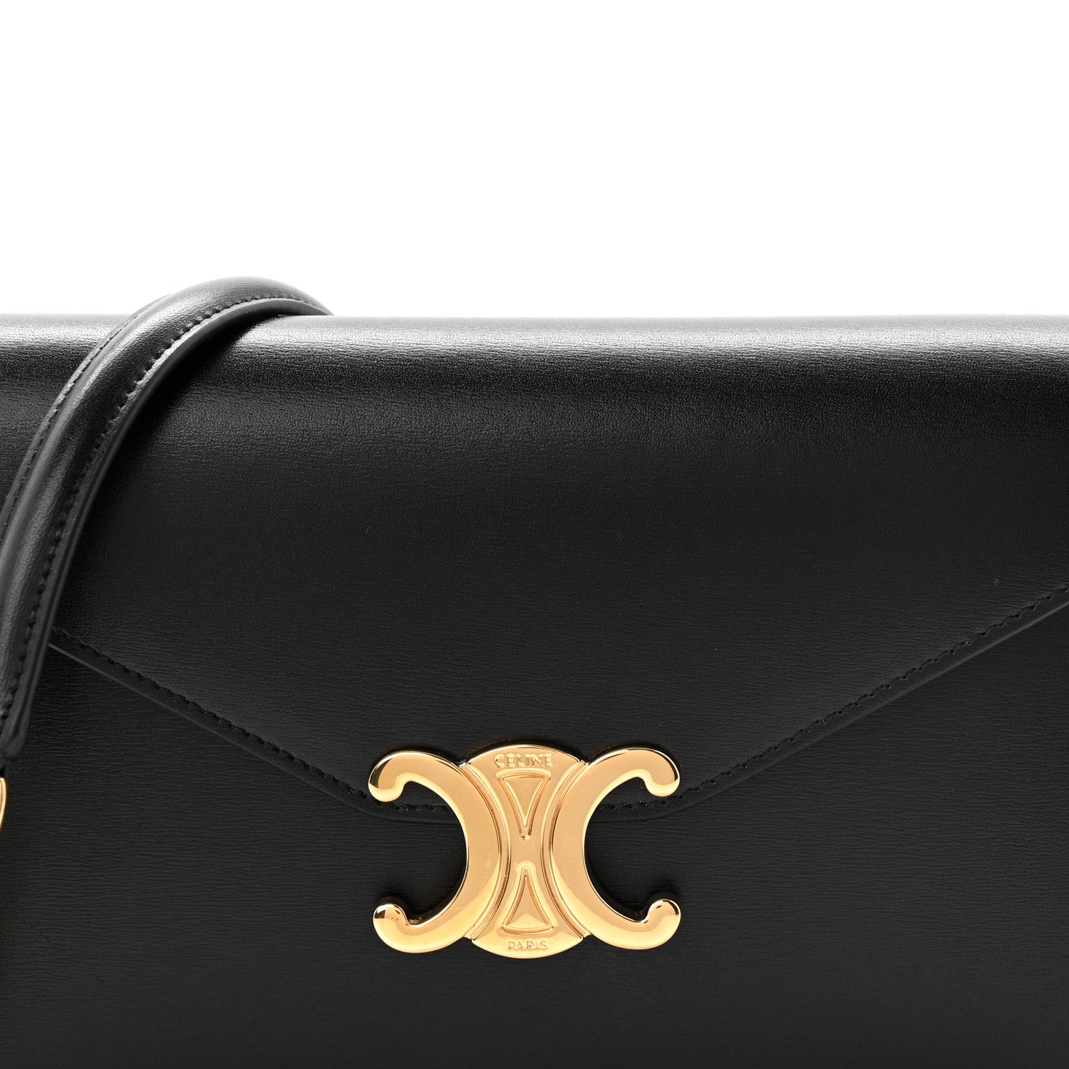 Shiny Calfskin Triomphe Margo Wallet on Chain Black