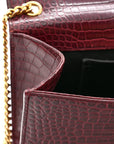 Calfskin Crocodile Embossed Medium Classic Monogram Kate Tassel Satchel Dark Red