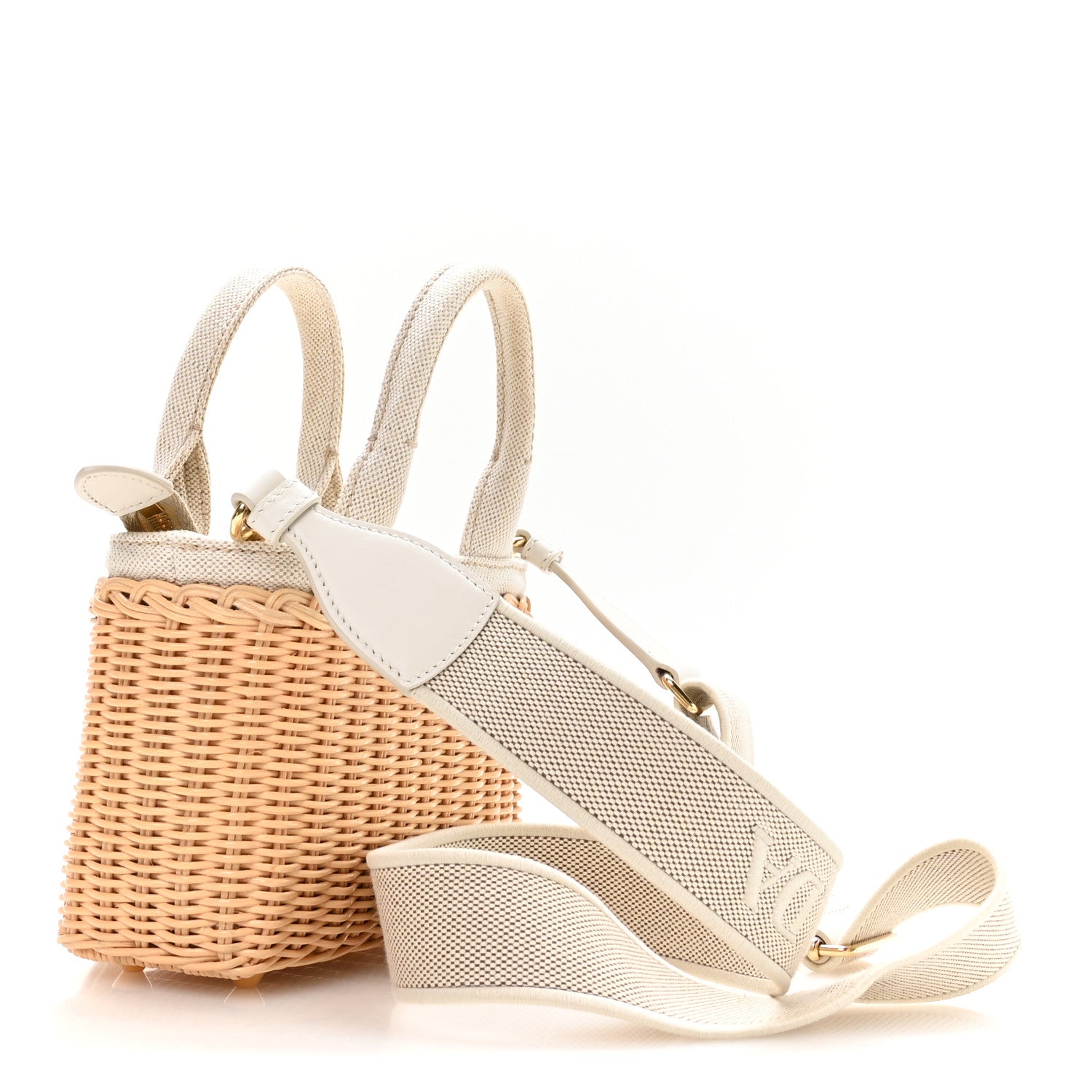 Wicker Canvas Mini Tote Tan White