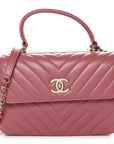 Lambskin Chevron Quilted Small Trendy CC Dual Handle Flap Bag Rosewood
