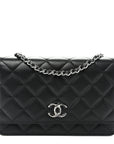 Lambskin Quilted Enamel CC Wallet on Chain WOC Black