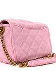 Grained Calfskin Quilted Double Stitched Small The Status Shoulder Bag Pink