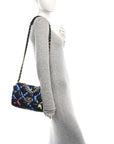 Lambskin Printed Fabric Medium CHNL 19 Flap Black Multicolor
