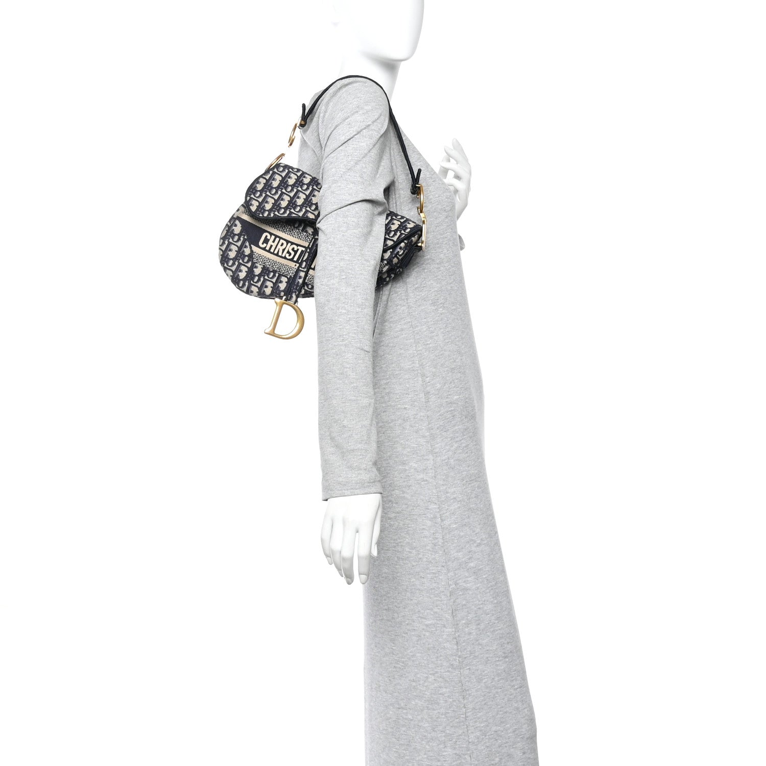 Oblique Embroidered Saddle Bag Blue
