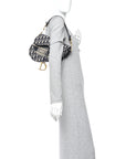 Oblique Embroidered Saddle Bag Blue