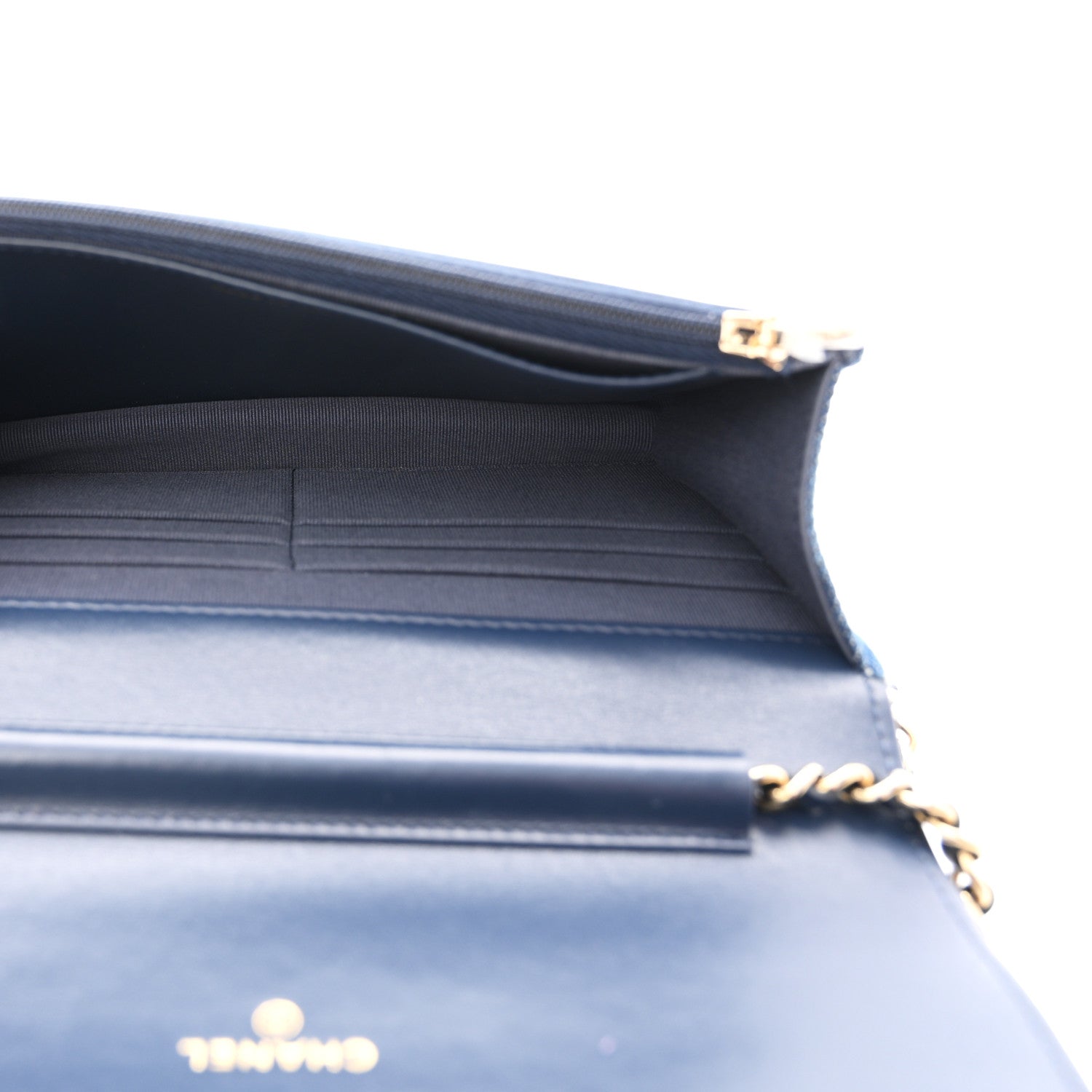 Denim Printed Wallet On Chain WOC Dark Blue