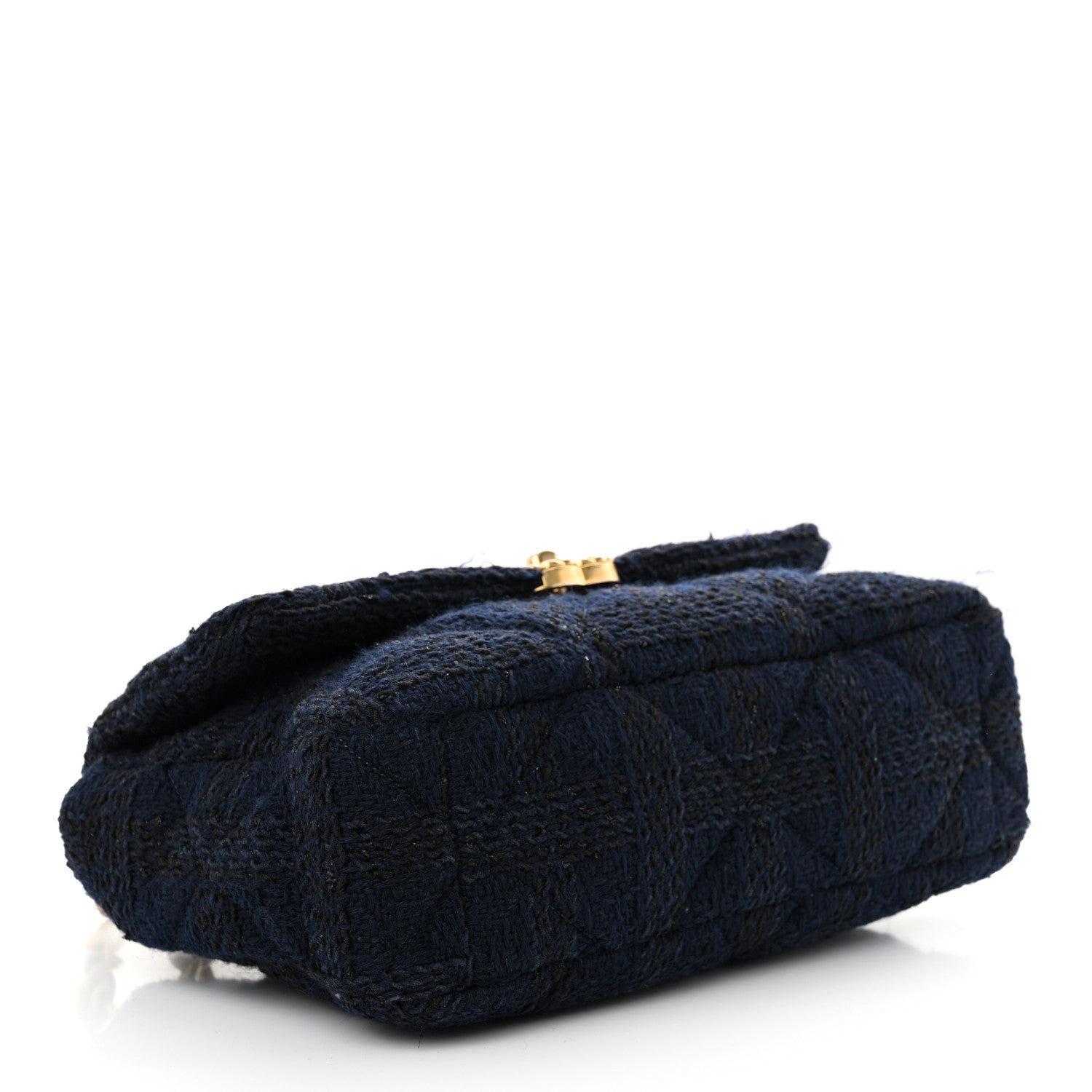 Tweed Quilted Large CHNL 19 Flap Navy Blue