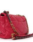 Goatskin Quilted Large CHNL 19 Flap Dark Pink