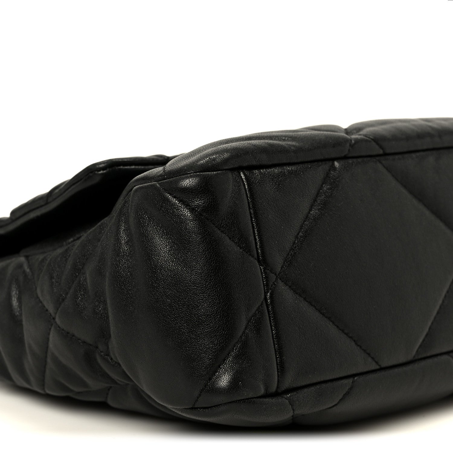 Goatskin Quilted Large CHNL 19 Flap Black