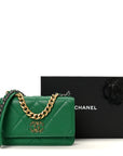Lambskin Quilted CHNL 19 Wallet On Chain WOC Green