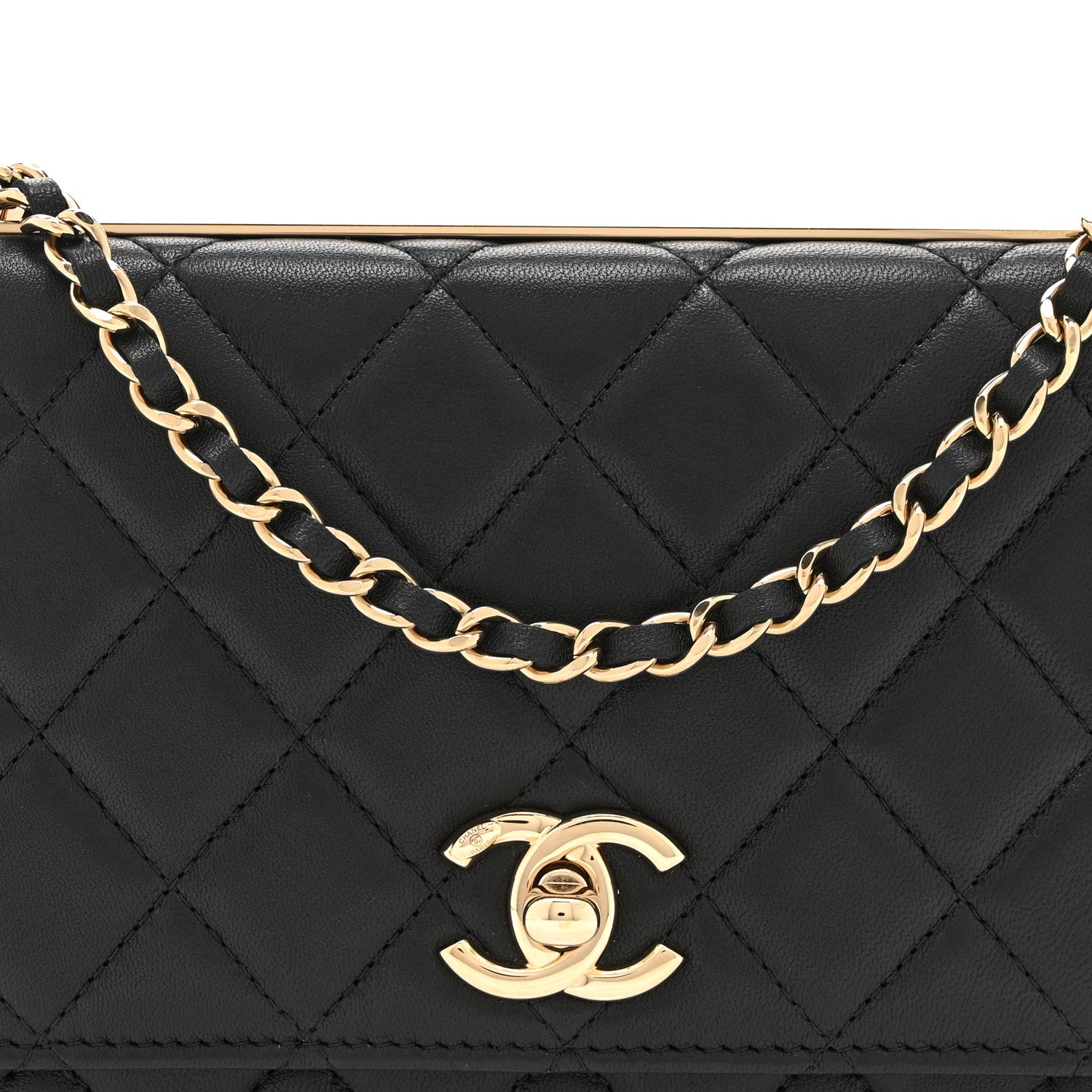 Lambskin Quilted Trendy CC Wallet On Chain WOC Black
