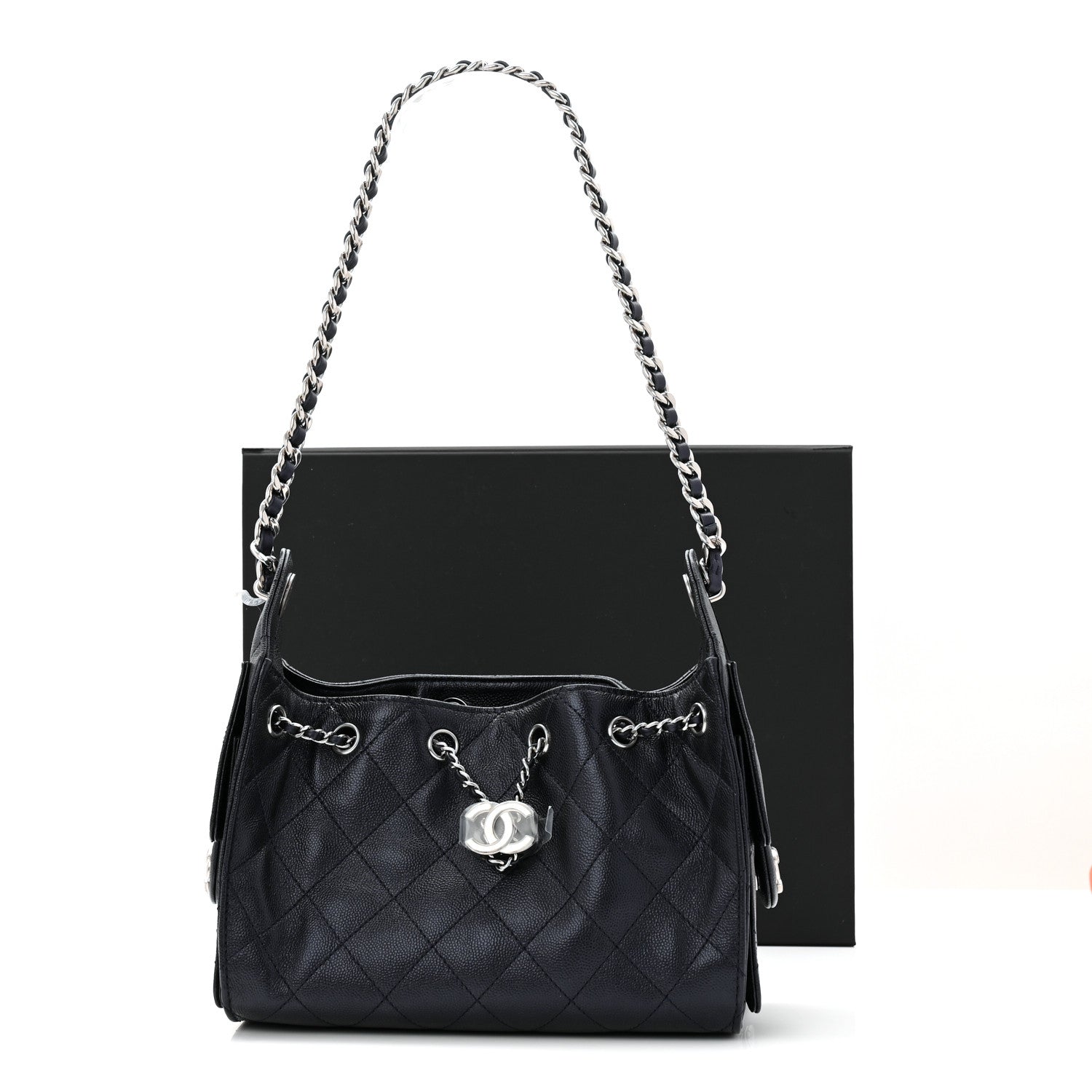 Metallic Caviar Quilted Mini CHNL 25 Handbag Dark Blue