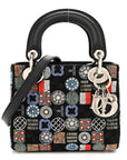 Satin Lambskin Embroidered Beaded Mini Lady D1OR Black Multicolor