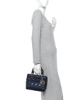 Lambskin Cannage Small Lucky Badges My Lady D1OR Navy