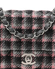 Wool Plaid Quilted Mini Rectangular Flap Pink Grey Multicolor