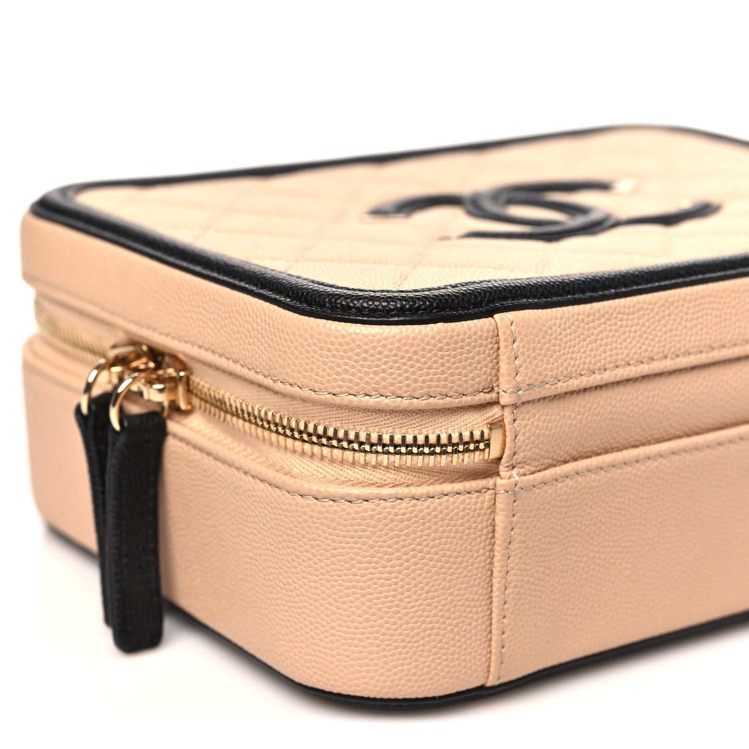 Caviar Quilted Medium CC Filigree Vanity Case Beige Black