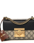 GG Supreme Monogram Calfskin Small Padlock Shoulder Bag Beige Black Cuir