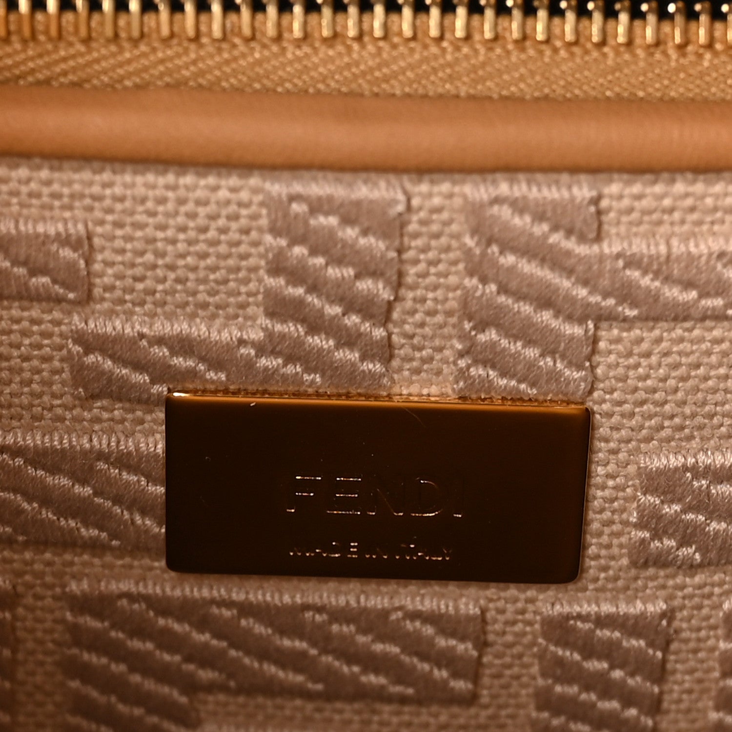 Vitello Seta Fabric Jacquard FF 1974 Mini Peekaboo Iconic Satchel Miele Scuro