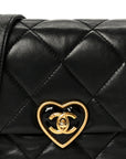 Lambskin Resin Quilted Mini Heart Square Flap Black