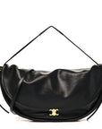 Shiny Lambskin Soft Triomphe Half Moon Bag Black