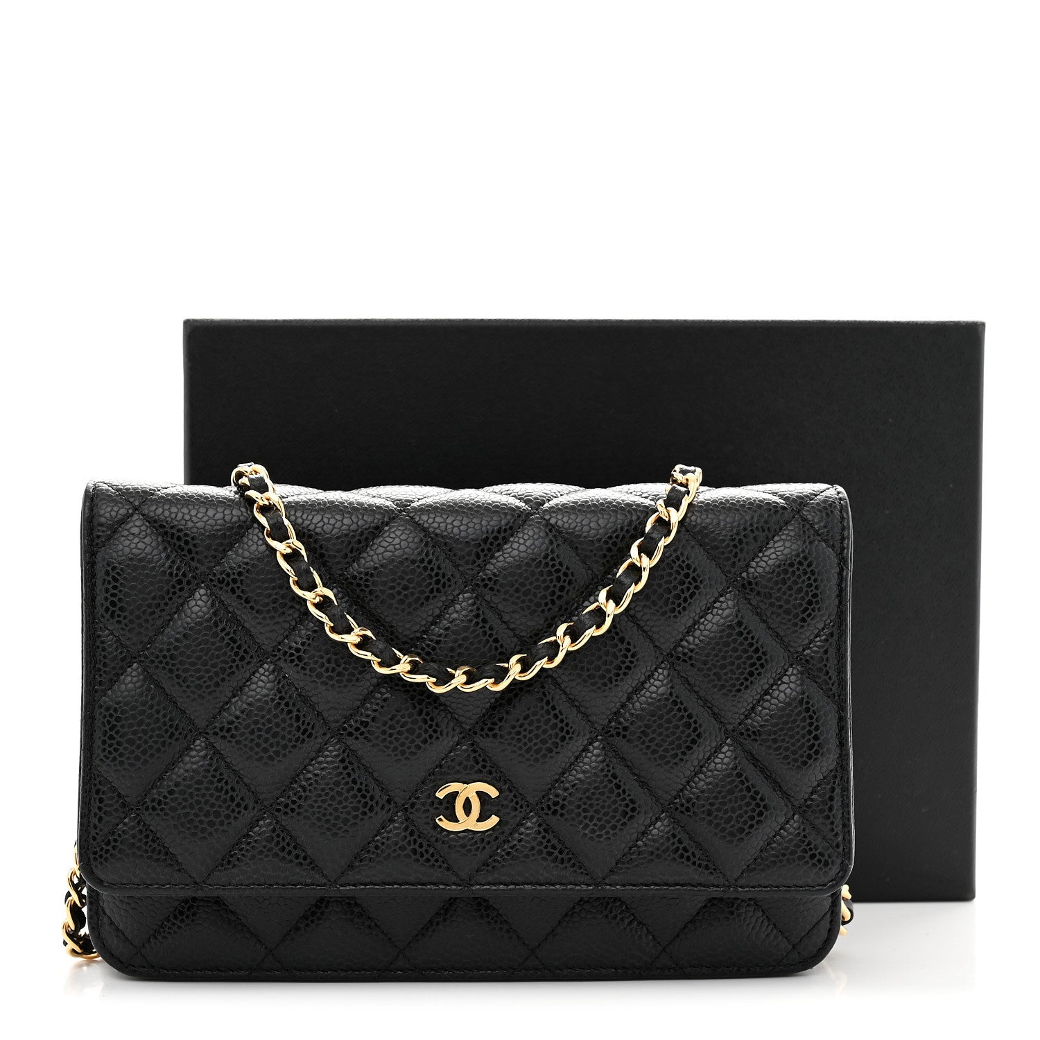 Caviar Quilted Wallet on Chain WOC Black