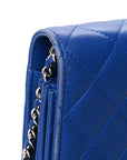 Lambskin Quilted Square Wallet On Chain WOC Blue