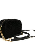 Velvet Matelasse Crystal Star Embroidered Small GG Marmont Chain Shoulder Bag Black