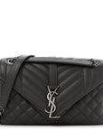 Sheepskin Tri-Quilt Monogram Medium College Bag Coal