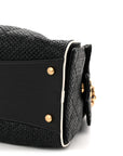 Braided Raffia Calfskin Small CHNL 25 Handbag Black White