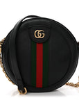 Grained Calfskin Web Mini Ophidia Round Shoulder Bag Black