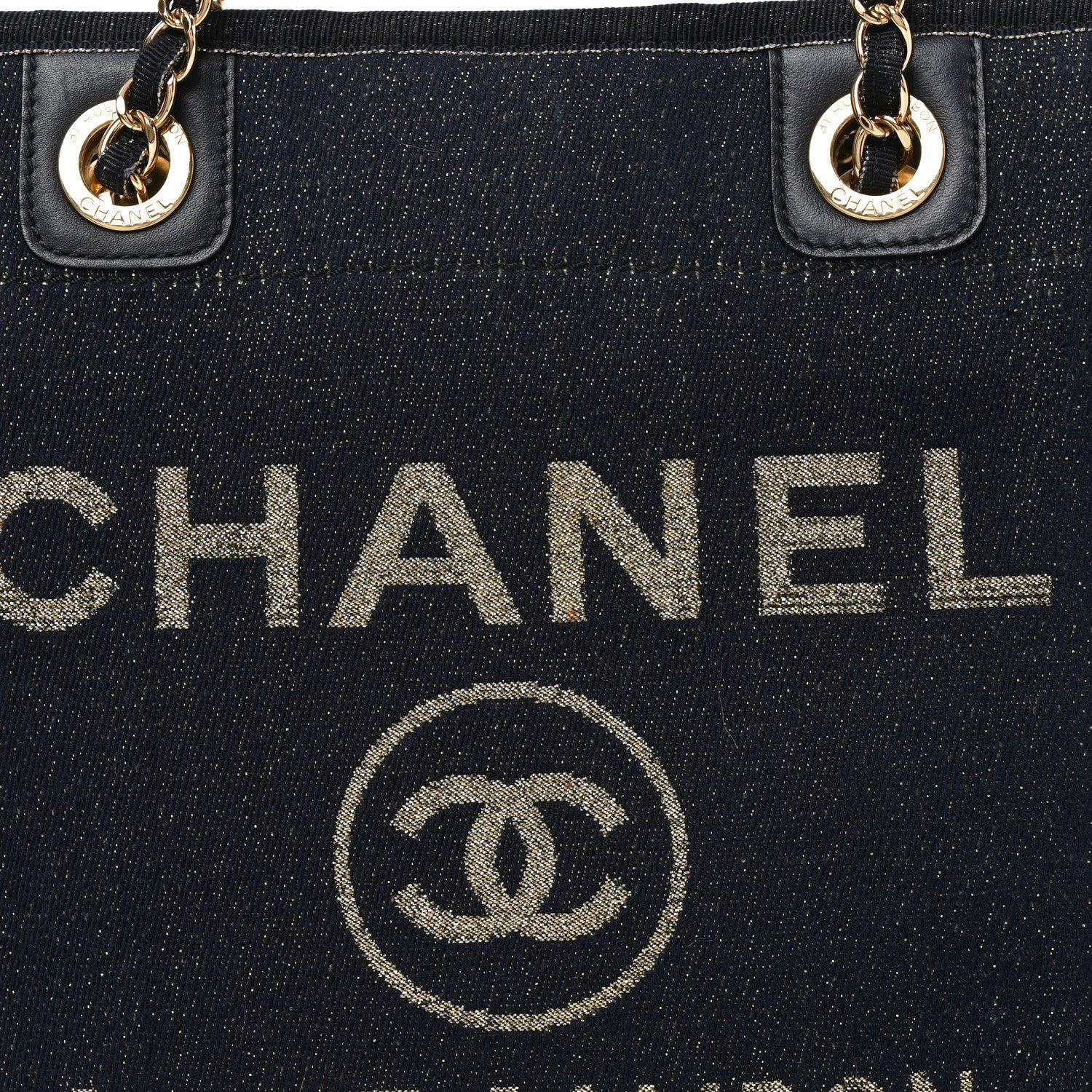 Lurex Canvas Mini Deauville Tote Navy Blue Gold