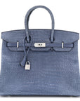 Matte Porosus Crocodile 18K White Gold Diamond Birkin 35 Bleu Brighton