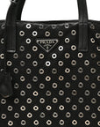 Tessuto Nylon Calfskin Grommet Tote Black