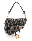 Oblique Embroidered Saddle Bag Blue