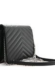 Grain De Poudre Matelasse Chevron Monogram Envelope Chain Wallet Black