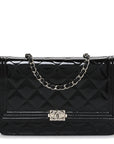 Patent Calfskin Quilted Boy Wallet On Chain WOC Black