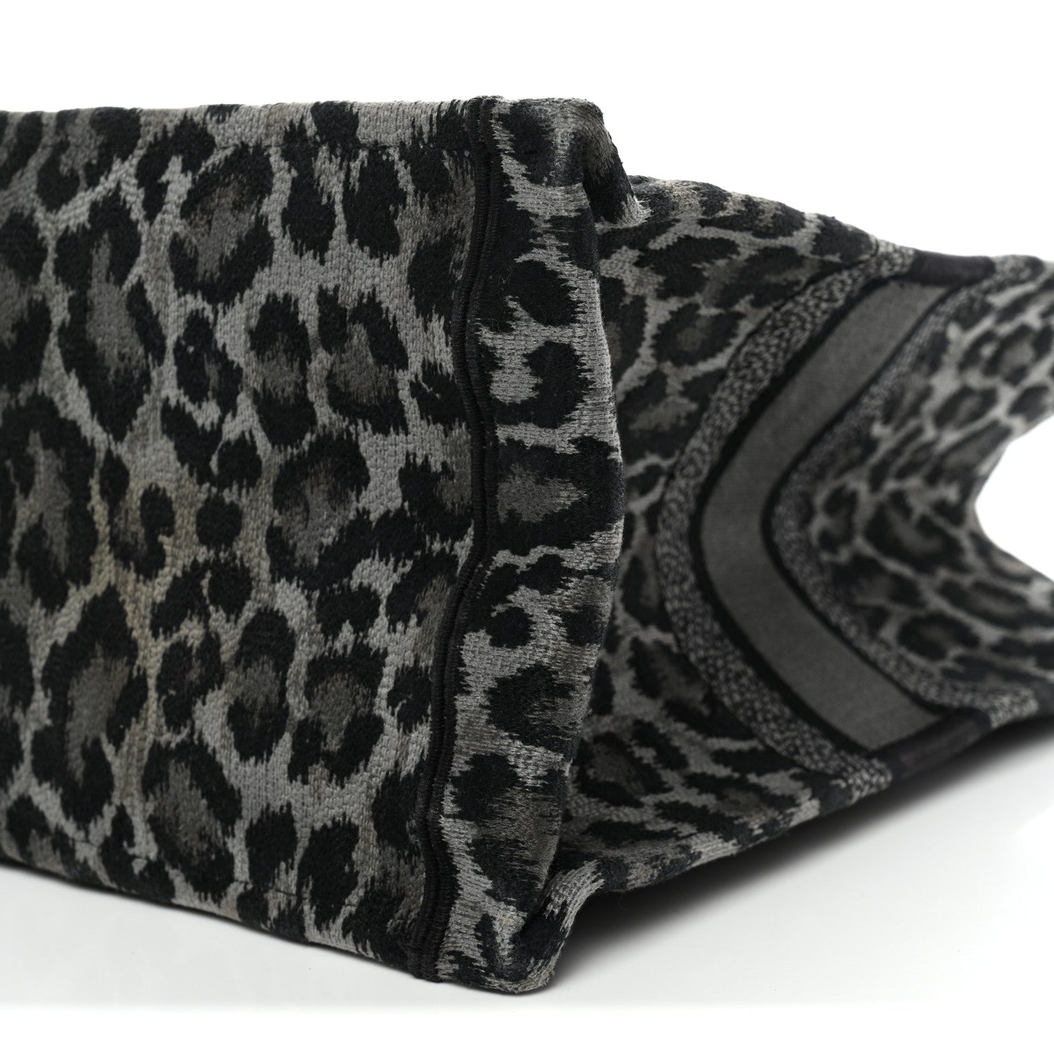 Canvas Mizza Embroidered Large Leopard Book Tote Grey