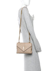 Sheepskin Matelasse Chevron Monogram Medium College Bag Dark Beige