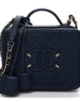 Caviar Quilted Medium CC Filigree Vanity Case Navy
