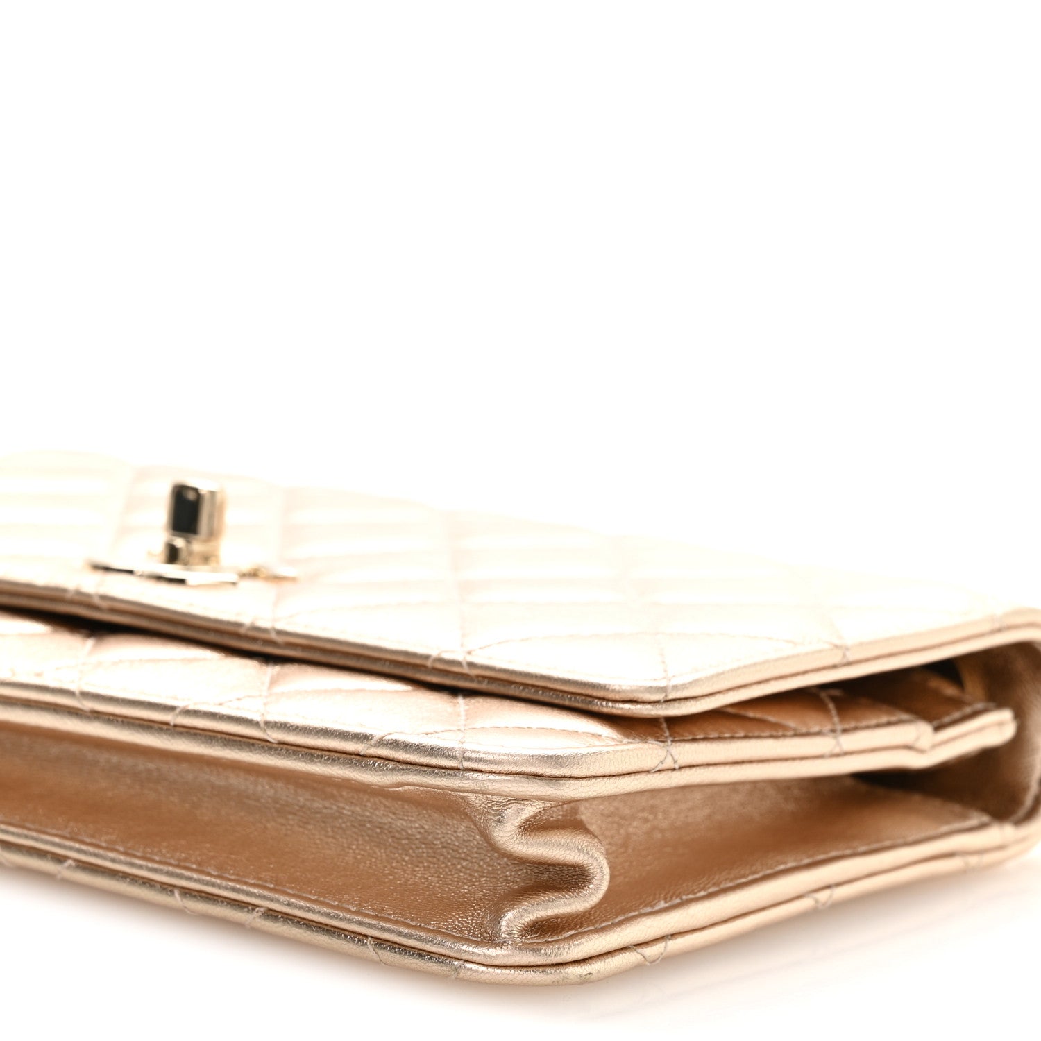 Metallic Lambskin Quilted Trendy CC Wallet On Chain WOC Gold